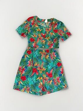 VTG Sun Lover Hawaiian 2 piece set Crop top Shorts Pin Up Rockabily Womens M/L